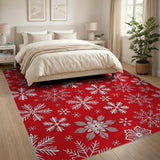 Festive Red Snowflakes Geometric Modern Area Rug