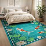 Teal Koi Fish Lotus Pond Area Rug