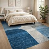Abstract Blue Grey Geometric Area Rug