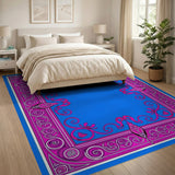 Serene Blue Field Persian Rug with Ornate Pink Border