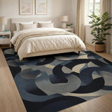 Swirling Blue Abstract Geometric Area Rug