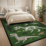 Dinosaur Skeletons Pixel Art Green Area Rug