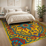 Traditional Persian Vibrant Yellow Persian Medallion Area Rug
