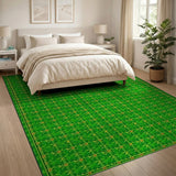 Green Leaf Geometric Area Rug with Gold Border