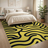 Bold Black Waves Yellow Abstract Area Rug