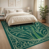 Ornate Teal Foliage Oval Area Rug