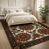 Vintage Orange Sunflower Floral Area Rug