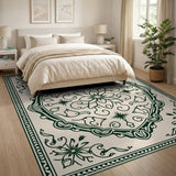 Ornate Green Persian Medallion Area Rug