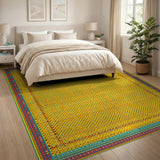 Vibrant Yellow Polka Dot Area Rug with Colorful Border