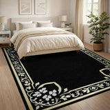 Ornate Gold Floral Black Area Rug