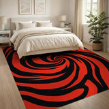 Bold Red Black Spiral Vortex Area Rug