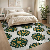 Green Gold Sunflower Pattern Area Rug