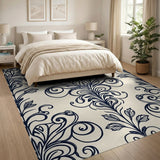 Elegant Navy Floral Damask Area Rug