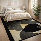 Black Gold Foil Abstract Wave Rug