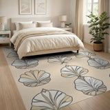 Beige Art Deco Fan Motif Area Rug