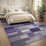 Purple Purple Geometric Block Stripe Area Rug