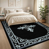 Floral Vintage Ornate Fleur-de-Lis Black White Area Rug