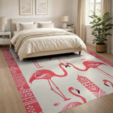 Coastal Beach Pink Flamingo Coastal Area Rug