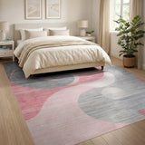 Abstract Swirl Pink Grey Area Rug