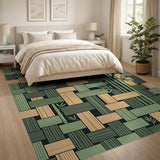 Bamboo Weave Green Geometric Area Rug