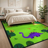Playful Cartoon Dinosaur Meadow Area Rug