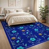 Navy Teal Yellow Floral Vine Area Rug
