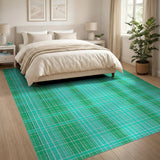 Teal Green Plaid Geometric Area Rug