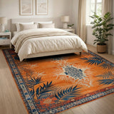Burnt Orange Palm Frond Southwestern Area Rug