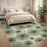 Green Starburst Floral Pattern Area Rug