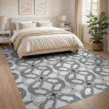 Grey Geometric Tile Pattern Area Rug