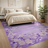 Purple Purple Rose Blossom Floral Area Rug