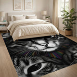 Black White Cat Line Art Area Rug