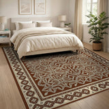 Ornate Brown Tan Persian Floral Rug