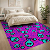 Playful Cyan Fish Cartoon Area Rug