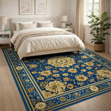 Blue Gold Floral Persian Area Rug