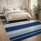 Blue and Teal Navy Blue Striped Coastal Woven Rug