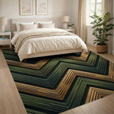 Textured Emerald Green Gold Chevron Rug