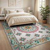 Ornate Pink Teal Medallion Persian Rug