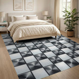 Brushed Silver Checkerboard Area Rug