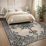 Beige and Neutral Ornate Floral Mandala Beige Area Rug