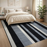 Modern Black Grey Striped Area Rug
