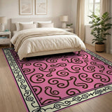 Pink Swirling Vine Floral Area Rug