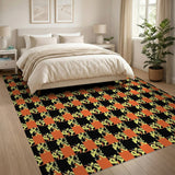 Bold Orange Black Geometric Houndstooth Rug