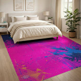 Vibrant Pink Blue Splatter Abstract Area Rug