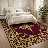 ODIKA Washable Vintage Medallion Area Rug, Low Pile Non-Slip Burgundy/Gold Traditional Rug