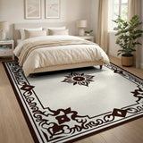 Ornate Black Border Cream Area Rug