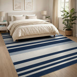 Navy and White Striped Coastal Beach Rug