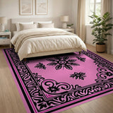 Elegant Pink Black Floral Medallion Area Rug