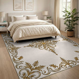 Elegant Gold Ornate Medallion Area Rug