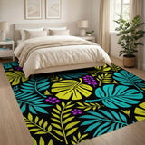 Vibrant Teal Yellow Monstera Leaf Berry Rug